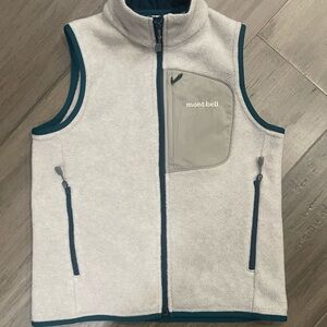 MONTBELL YOUTH BOYS CLIMAPLUS FLEECE-LINED ZIP VEST IVORY/NAVY SZ 130 / SZ 7-8